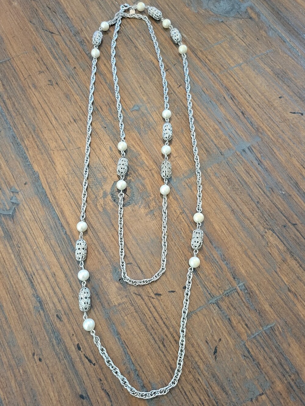 Vintage Sarah Coventry Faux Pearl & Filigree Necklace